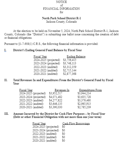 Notice of Financial Information Cover Page